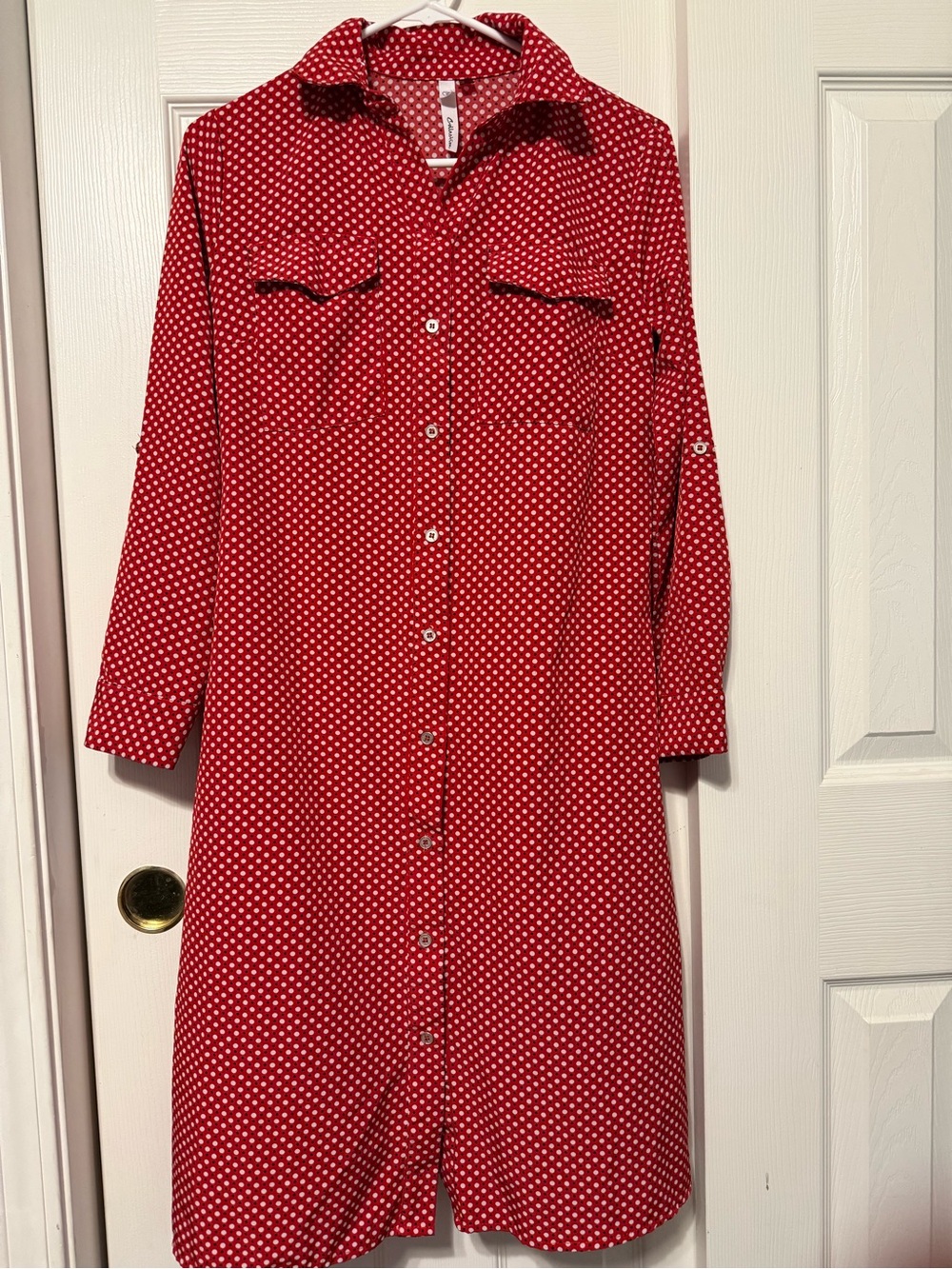 NY Collection Red Polka Dot Button-Front Midi Dress